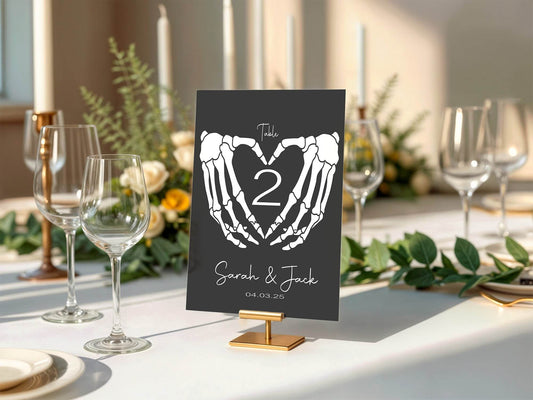 Gothic Pack of Personalised Table Number Wedding Party Signs