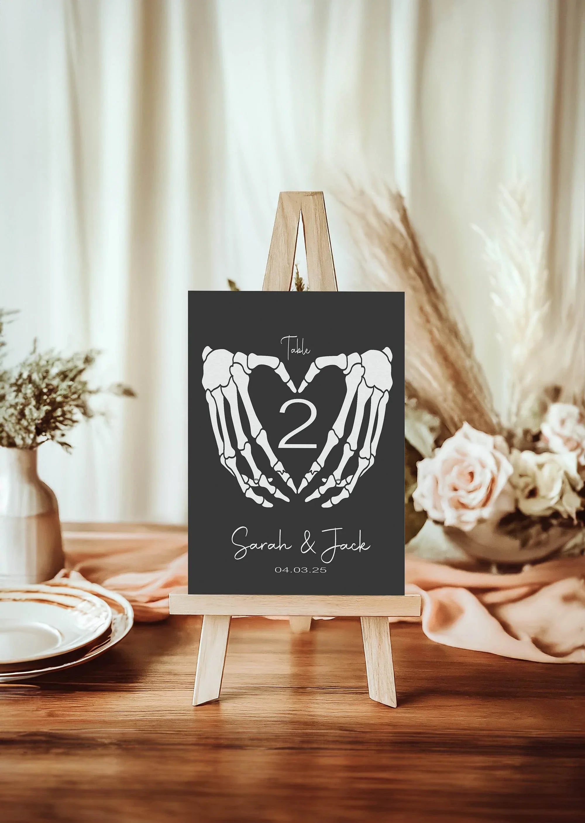 Gothic Pack of Personalised Table Number Wedding Party Signs - Larosier Prints