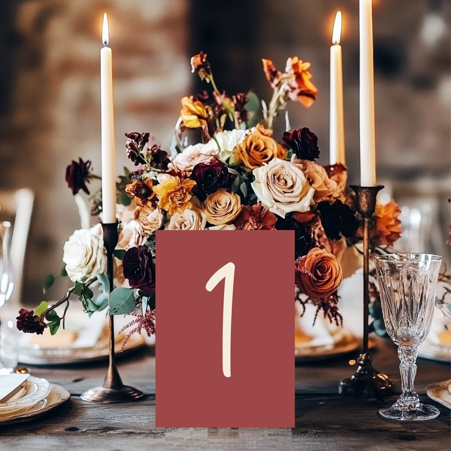 Rosewood Pack of Table Number Wedding Party Signs | A5
