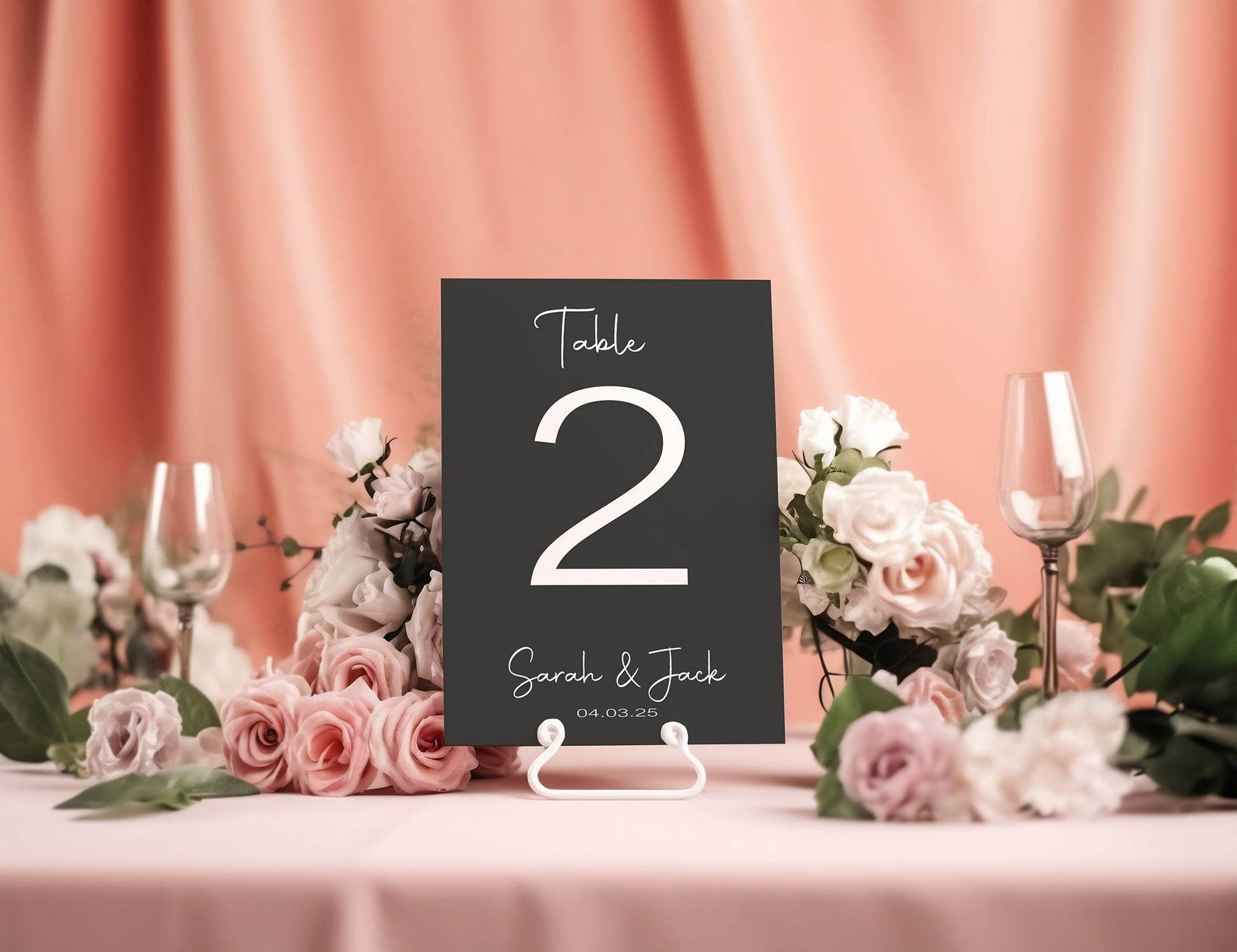 Minimalist Noir Pack of Personalised Table Number Wedding Party Signs
