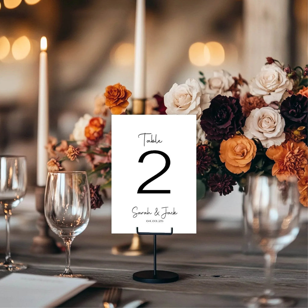 Minimalist Pack of Personalised Table Number Wedding Party Signs | A5 - Larosier Prints