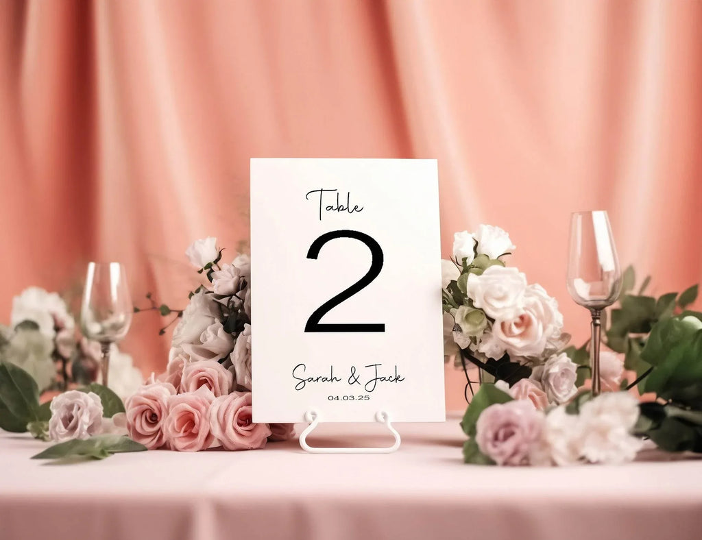 Minimalist Pack of Personalised Table Number Wedding Party Signs | A5 - Larosier Prints