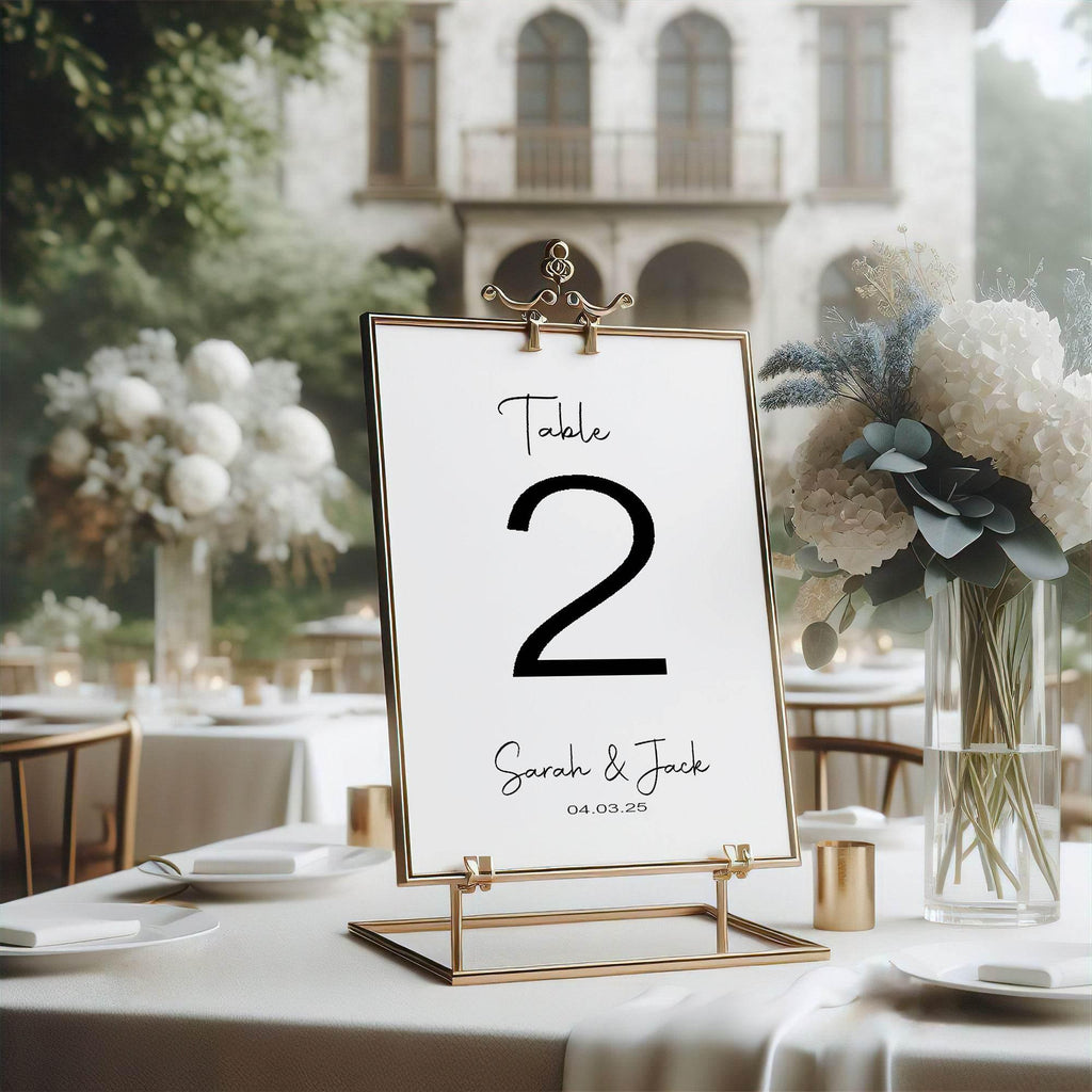 Minimalist Pack of Personalised Table Number Wedding Party Signs | A5 - Larosier Prints