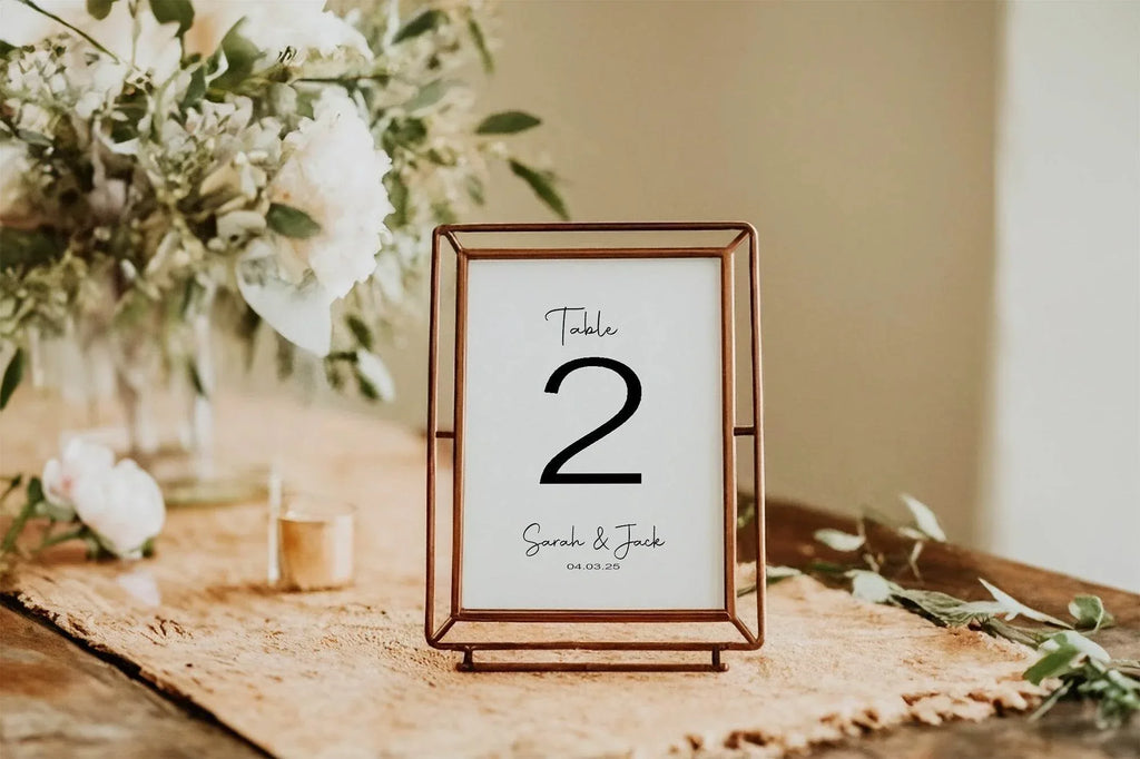 Minimalist Pack of Personalised Table Number Wedding Party Signs | A5 - Larosier Prints