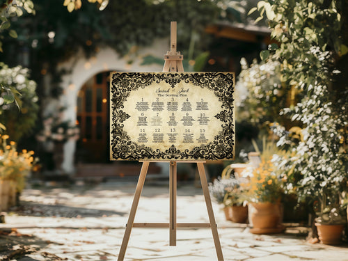 Black Lace Wedding Table Plan Seating Chart Sign