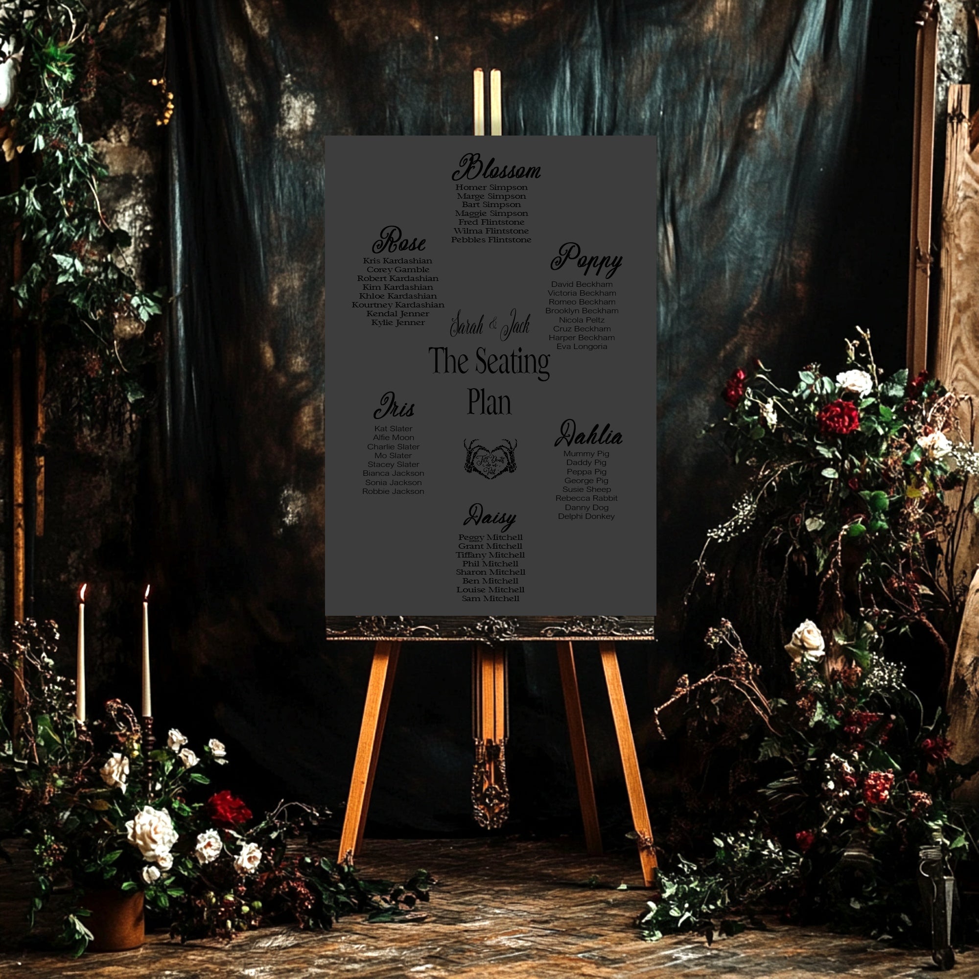 The Lovers Tarot Wedding Seating Plan | Charcoal