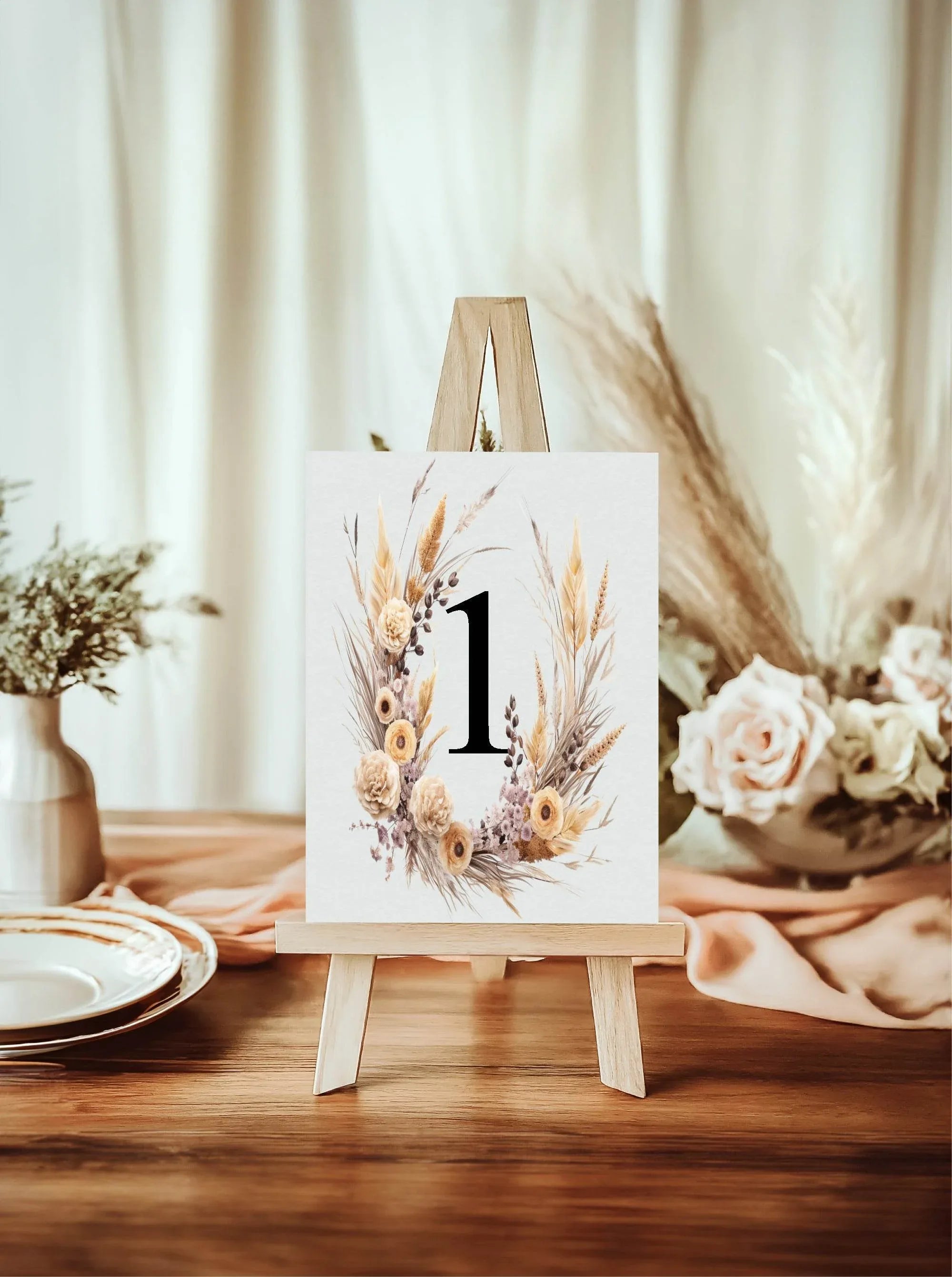 Boho Pack of Table Number Wedding Party Signs - Larosier Prints