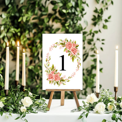 Pink Rose Pack of Table Number Wedding Signs