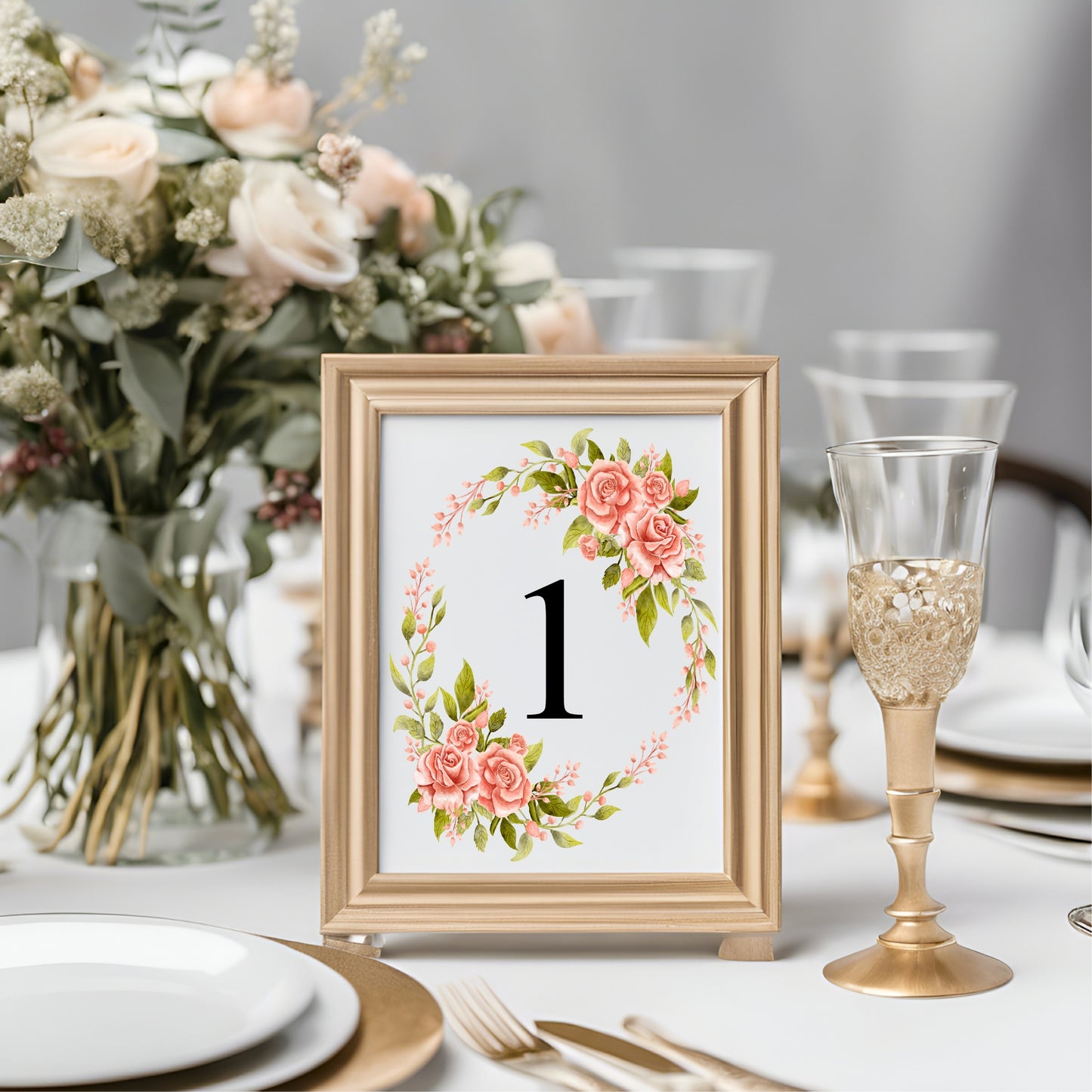 Pink Rose Pack of Table Number Wedding Signs