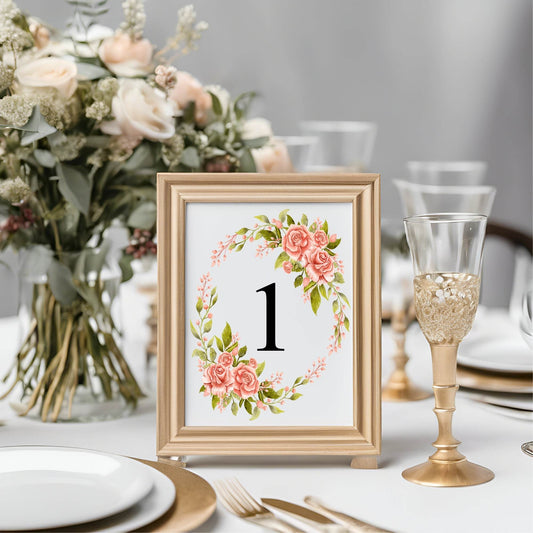 Pink Rose Pack of Table Number Wedding Party Signs