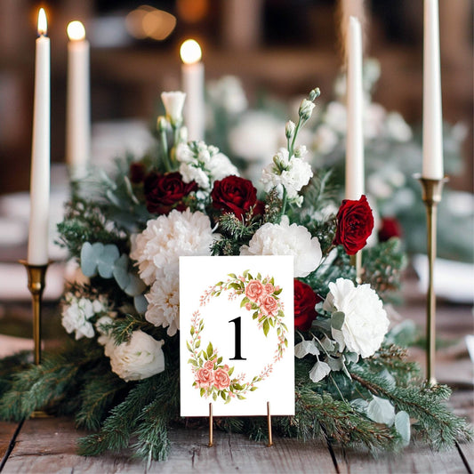 Pink Rose Pack of Table Number Wedding Party Signs