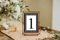 Black & White Stripe Pack of Table Number Wedding Party Signs - Larosier Prints