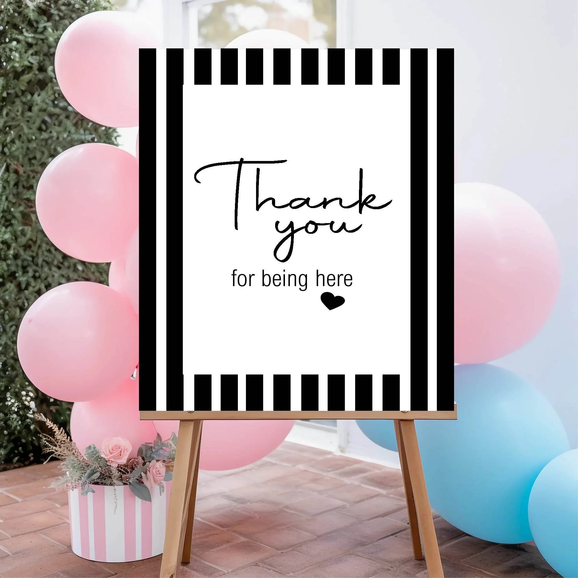Black and White Stripe Thank You Baby Shower Party Sign - Larosier Prints
