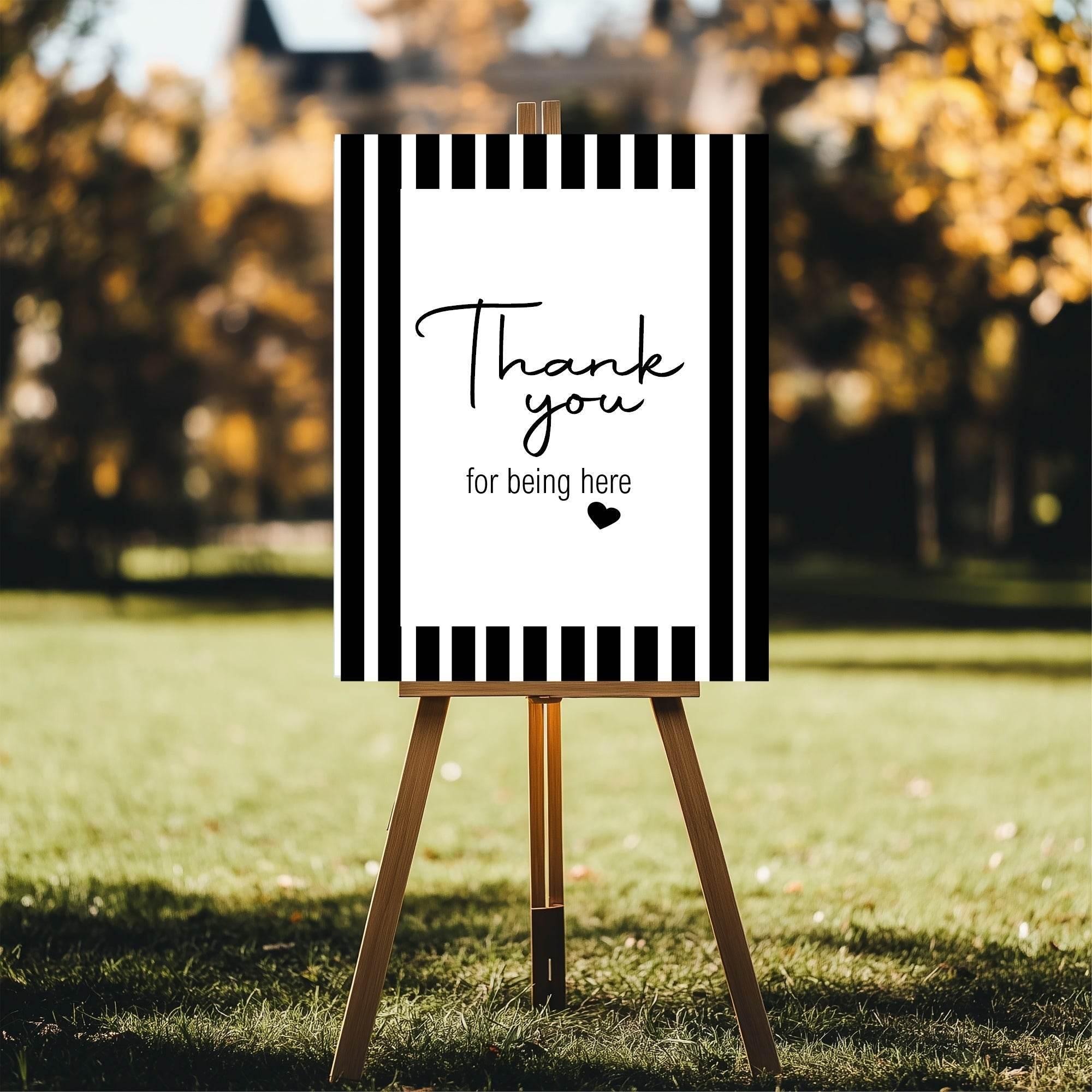 Black and White Stripe Thank You Baby Shower Party Sign - Larosier Prints