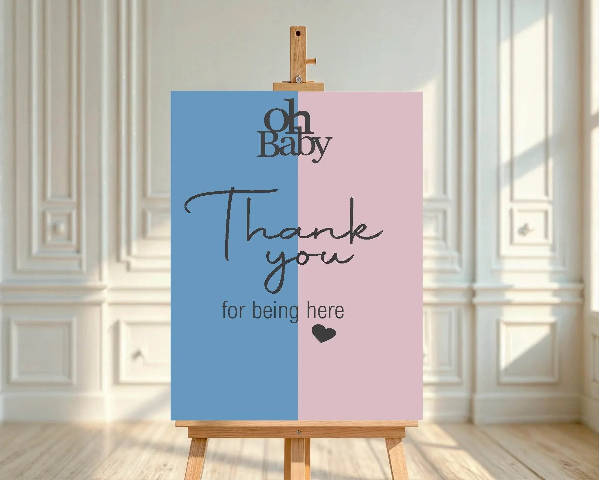 Oh Baby Thank You Baby Shower Party Sign | Blue & Pink - Larosier Prints