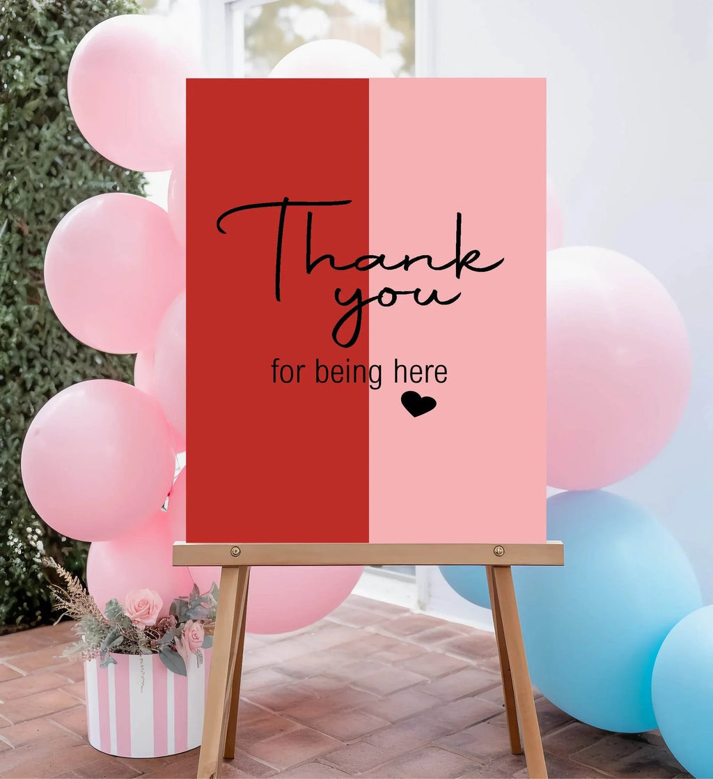 Red & Pink Thank You Baby Shower Party Sign - Larosier Prints