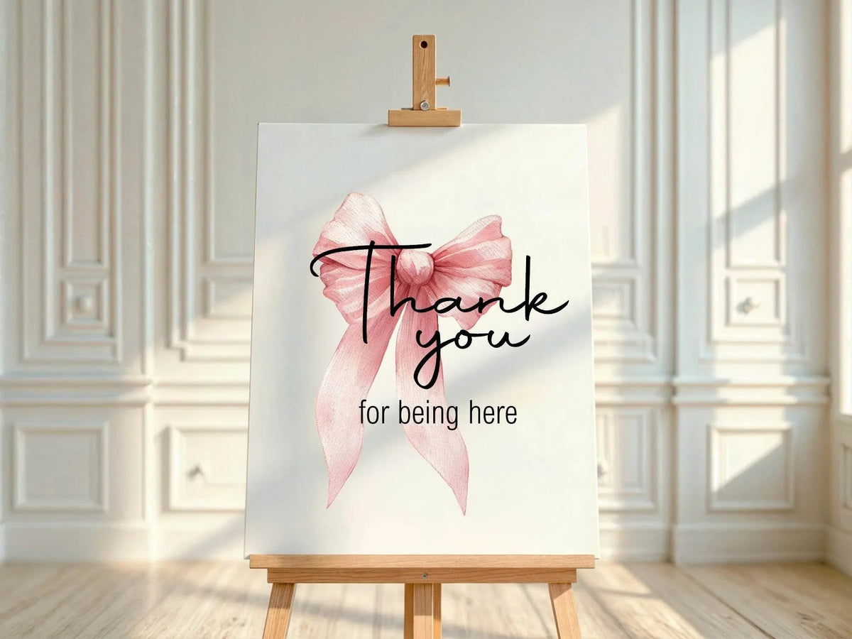Bows custom baby shower party sign example: Bows Thank You Baby Shower Party Sign