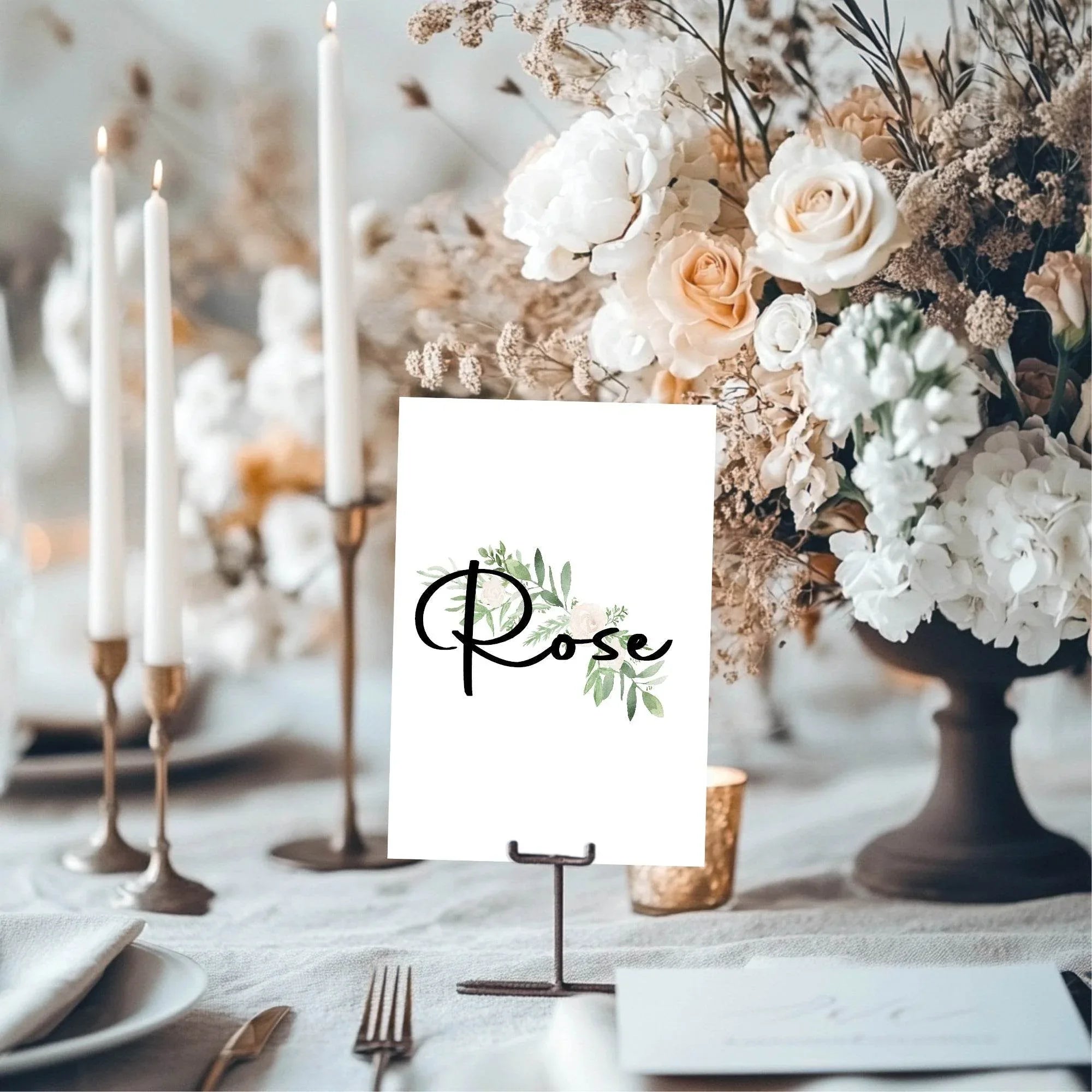 Green & White Rose Pack of Table Names Wedding Party Signs| A5 - Larosier Prints