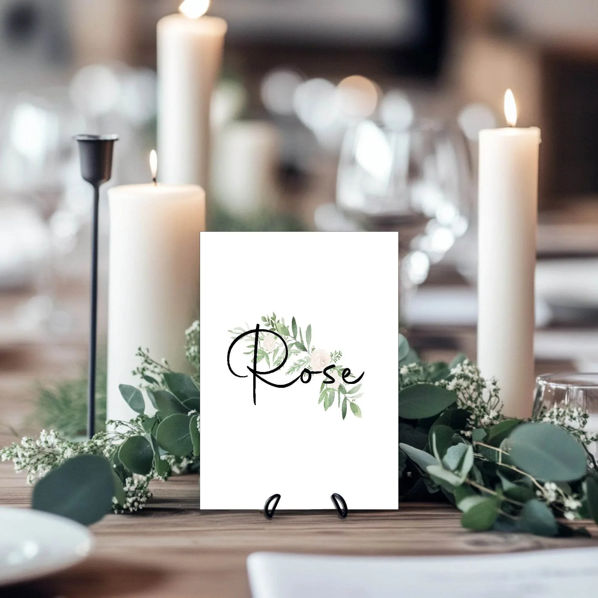 Green & White Rose Pack of Table Names Wedding Party Signs| A5 - Larosier Prints