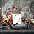 Green & White Rose Pack of Table Number Wedding Party Signs - Larosier Prints