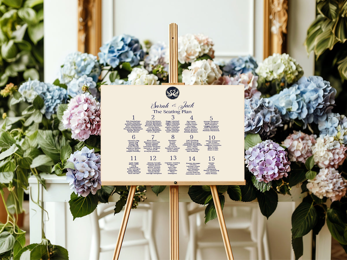 Celestial Swan wedding seating plan detail