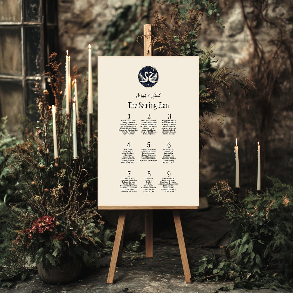 Celestial Swan wedding seating plan