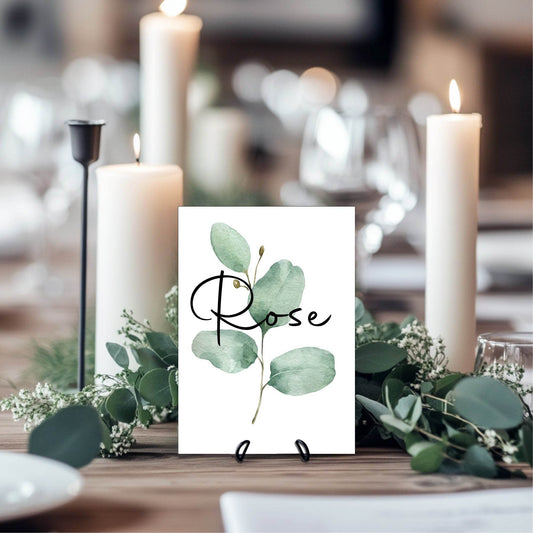 Eucalyptus Pack of Table Names Wedding Party Signs