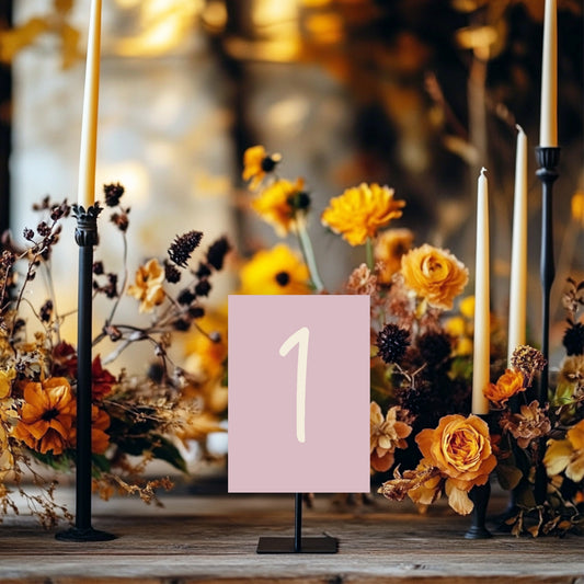 Dusky Pink Pack of Table Number Wedding Party Signs | A5