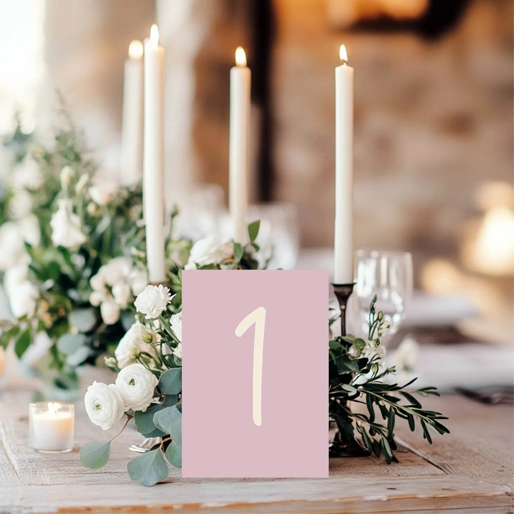 Dusky Pink Pack of Table Number Wedding Party Signs | A5 - Larosier Prints
