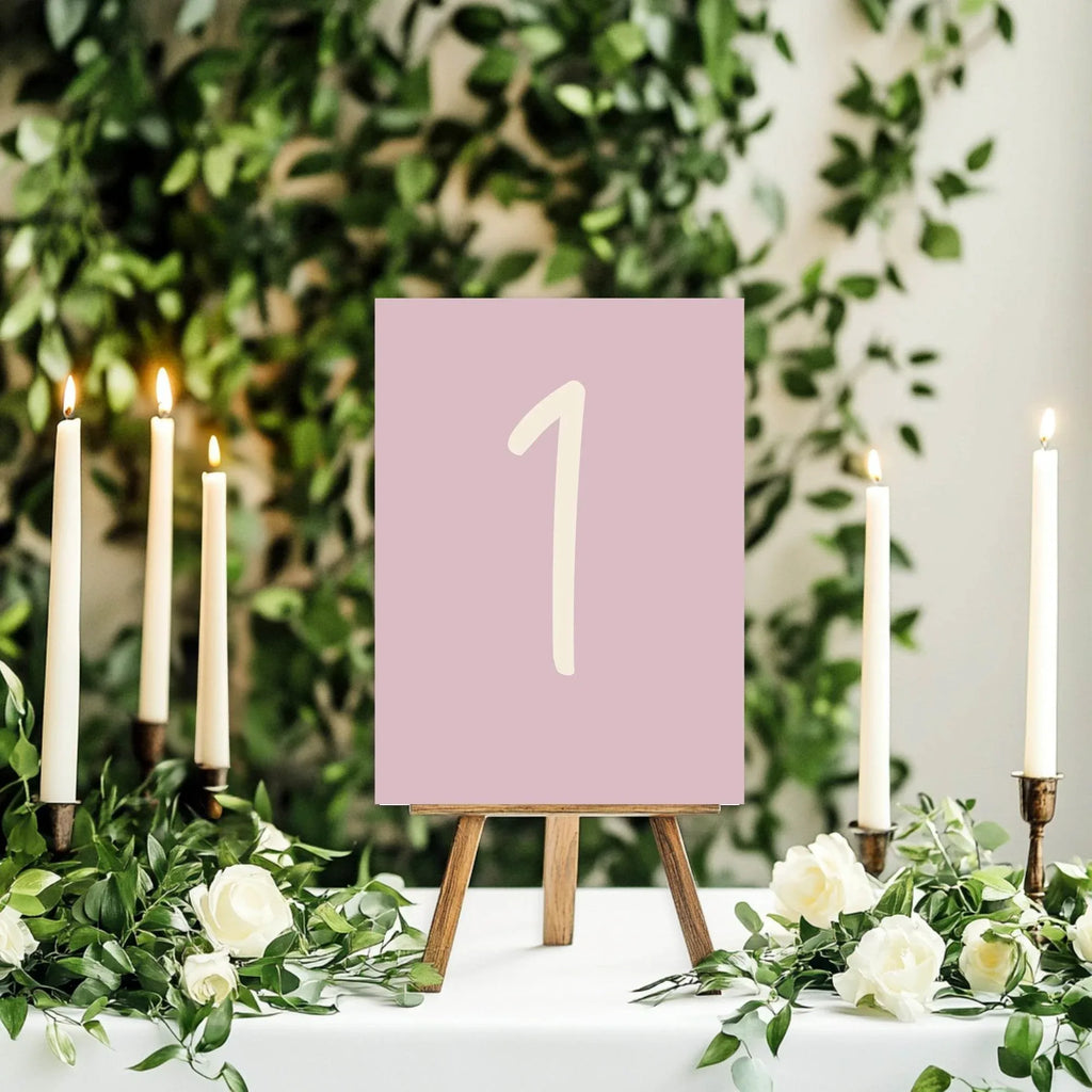 Dusky Pink Pack of Table Number Wedding Party Signs | A5 - Larosier Prints