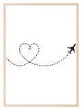 Aeroplane Love Line Art Print | Travel Wall Art - Larosier Prints