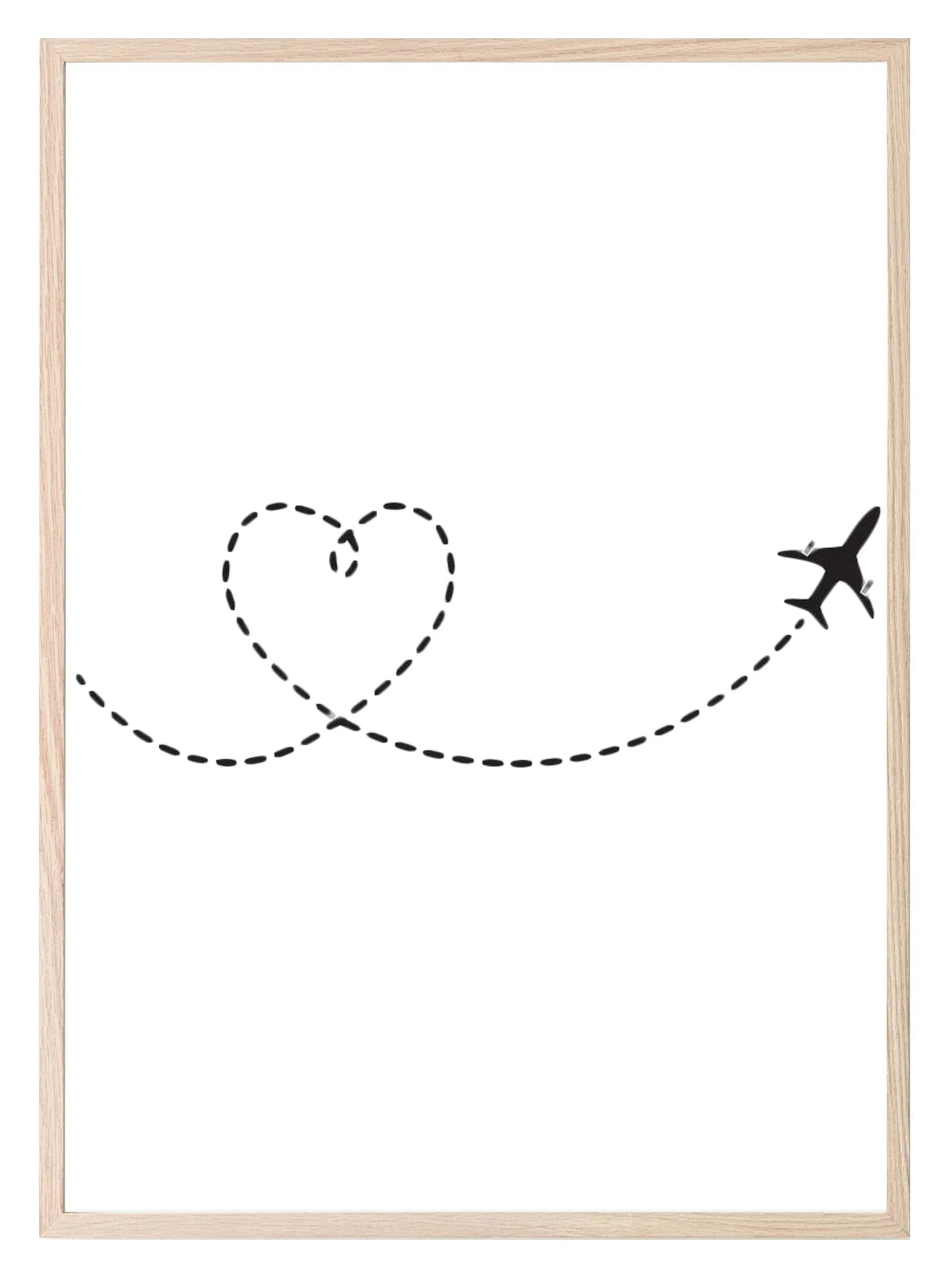 Aeroplane Love Line Art Print | Travel Wall Art - Larosier Prints