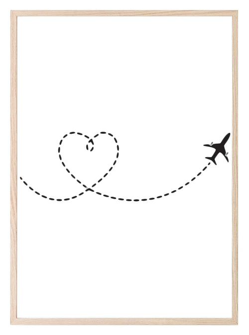 Aeroplane Love Line Art Print | Travel Wall Art - Larosier Prints