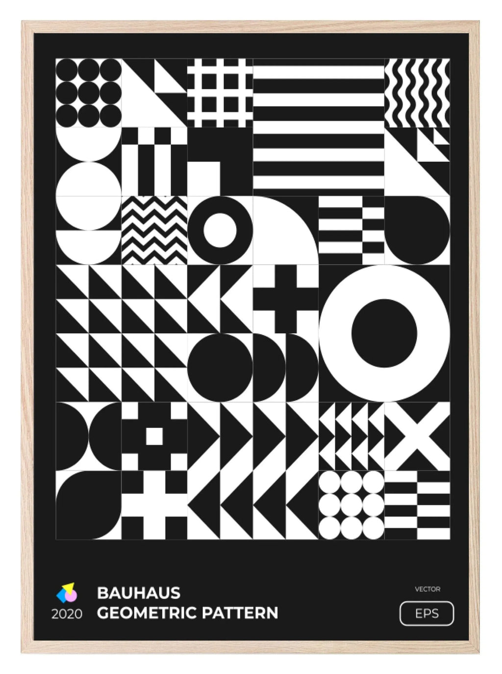 Set Of 4 Bauhaus Inspired Geo Prints | Modern Monochrome Wall Art - Larosier Prints