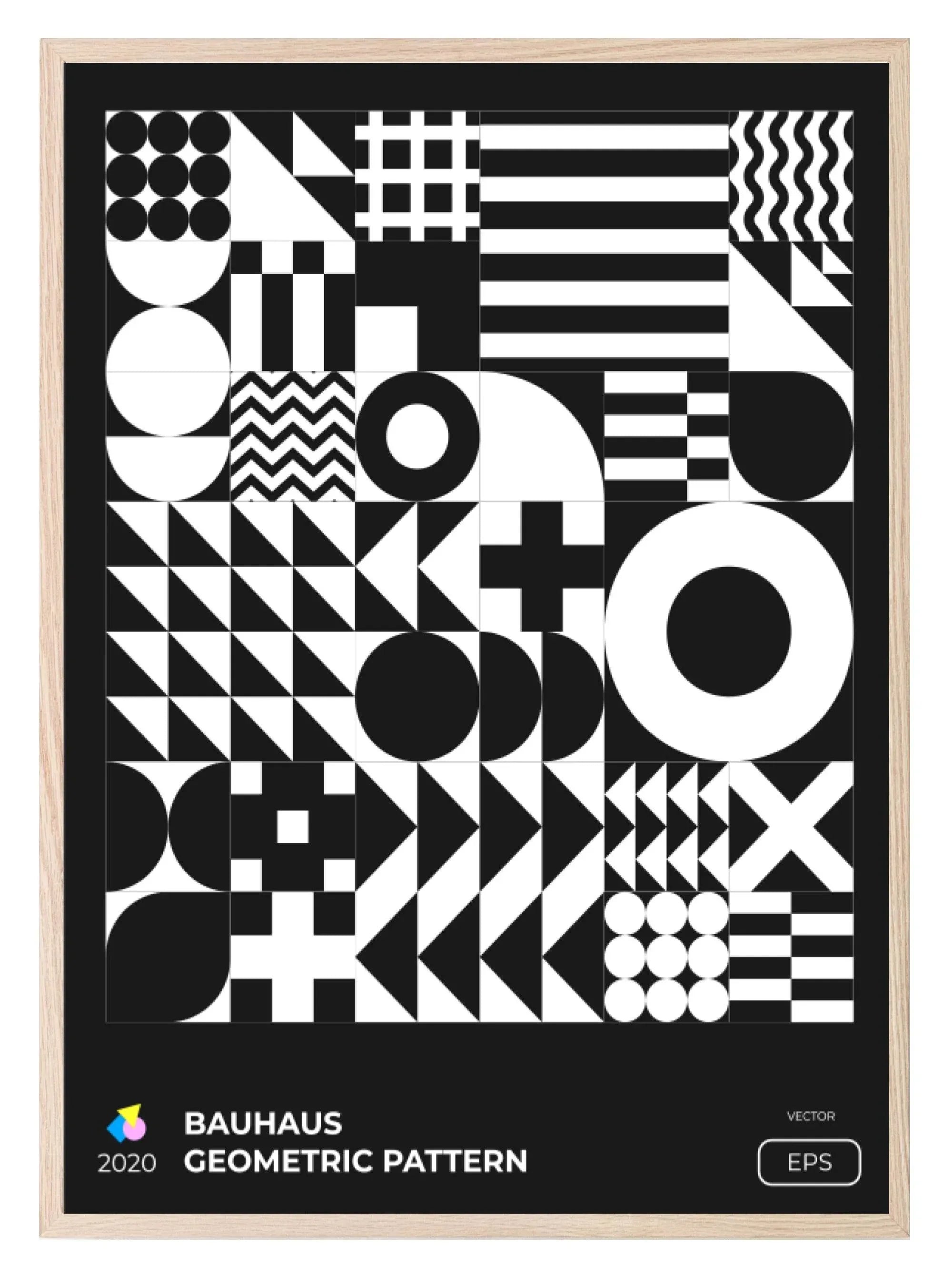 Set Of 4 Bauhaus Inspired Geo Prints | Modern Monochrome Wall Art - Larosier Prints