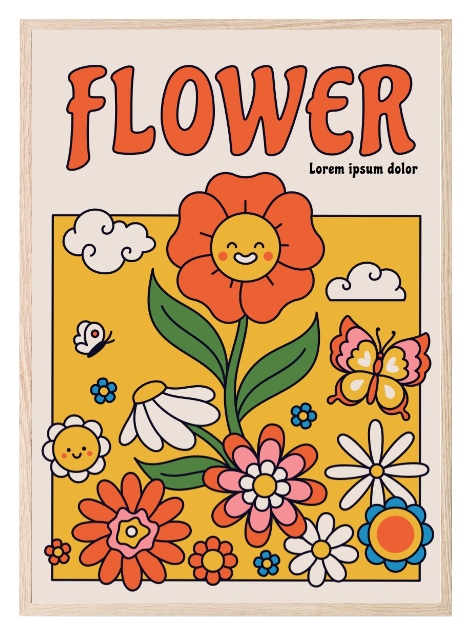 70's Inspired Flower Power Print | Bright Wall Art