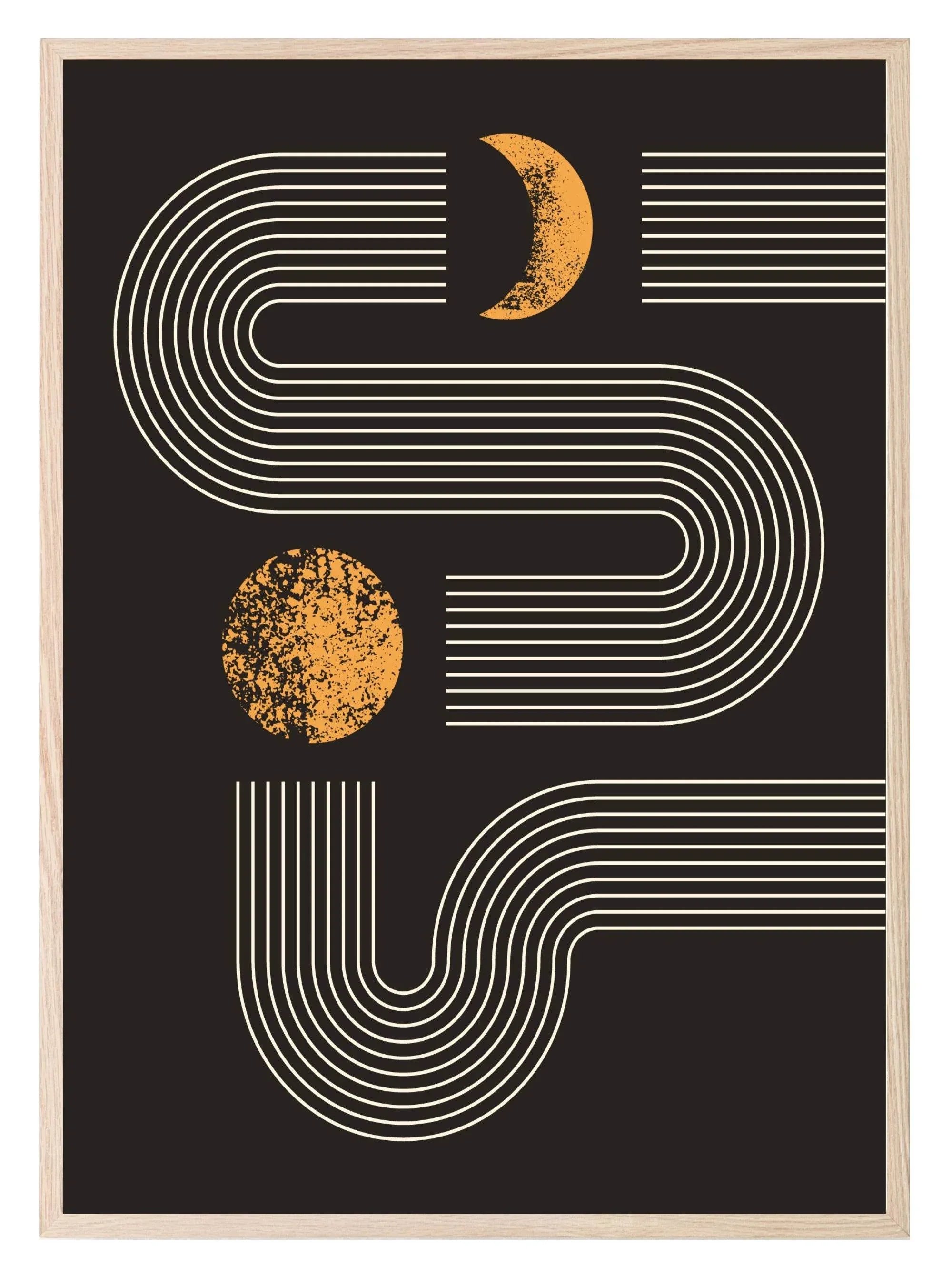 Set Of 4 Black and Matt Gold Moon Track Prints | Modern Wall Art - Larosier Prints