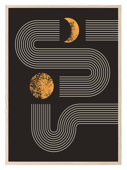 Set Of 4 Black and Matt Gold Moon Track Prints | Modern Wall Art