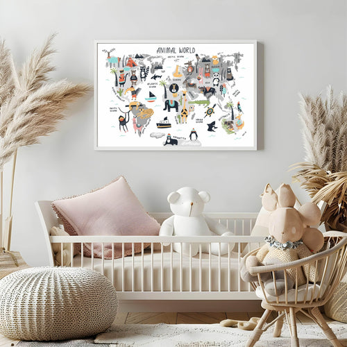 Animal World Map | Nursery Print - Larosier Prints