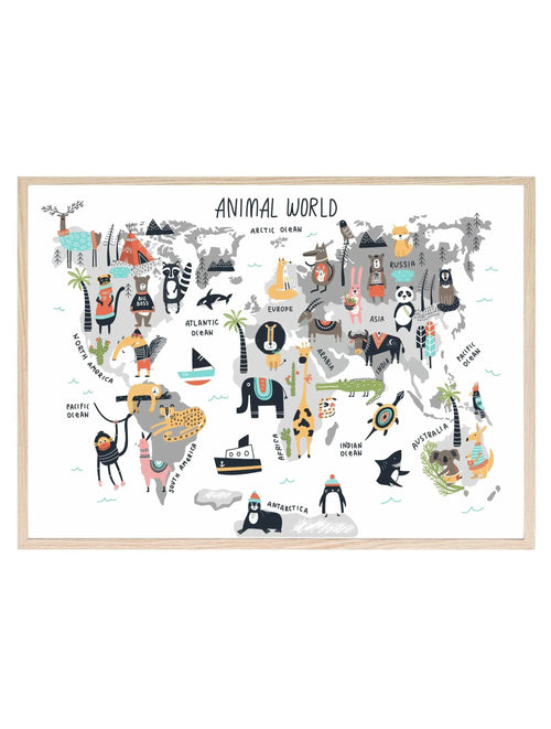 Animal World Map | Nursery Print - Larosier Prints
