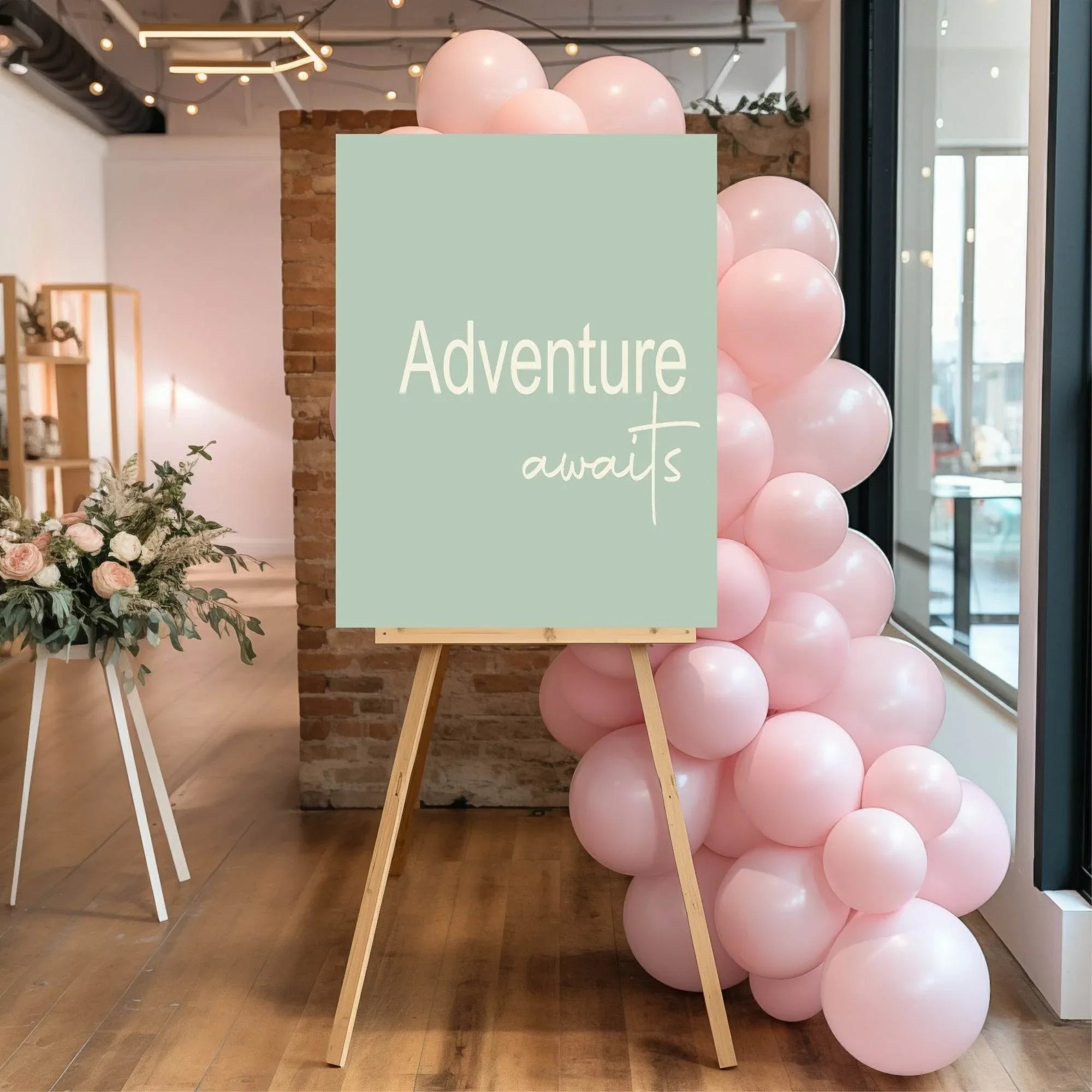 Adventure Awaits Party Sign | Beige, Blue, Pink, Lilac & Green - Larosier Prints