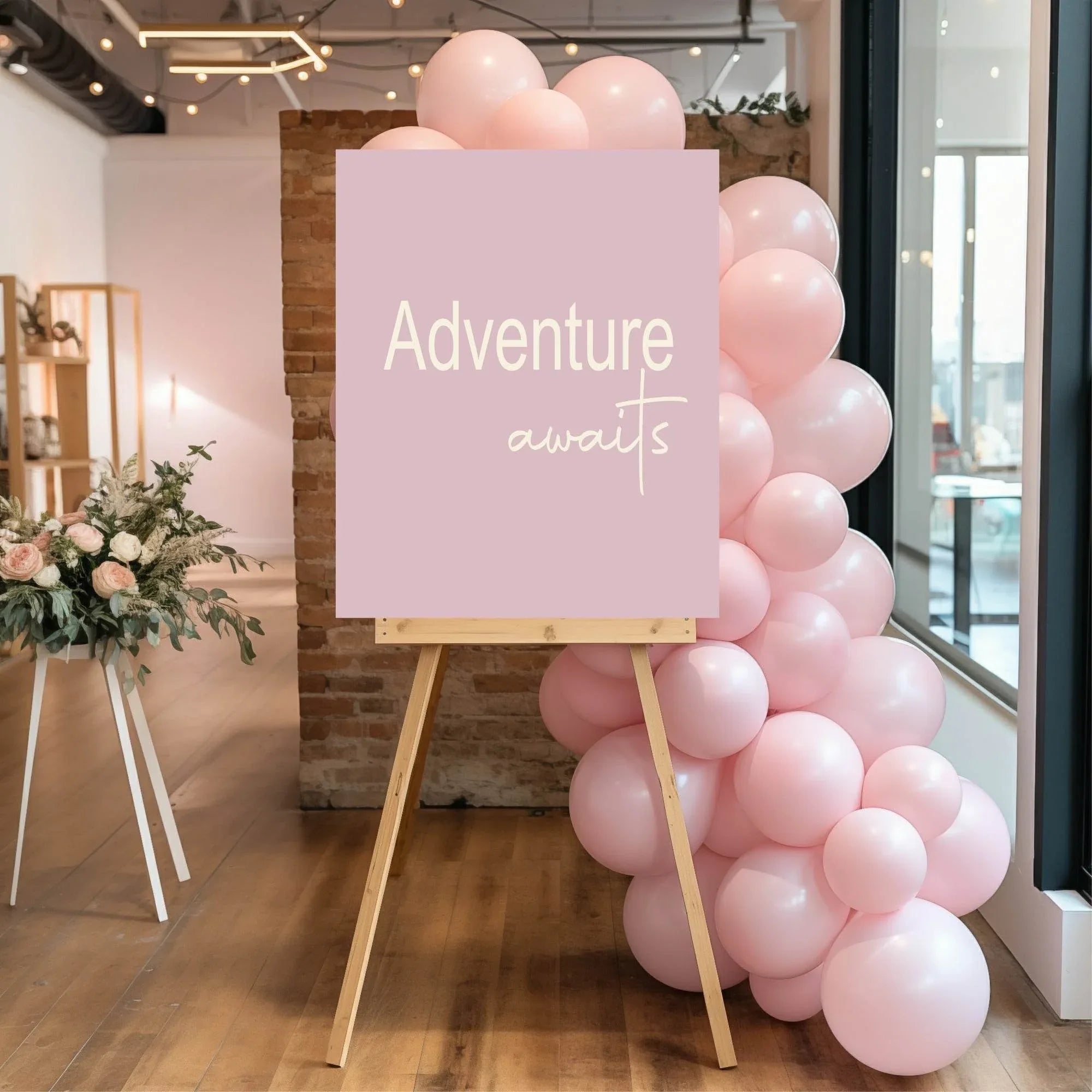 Adventure Awaits Party Sign | Beige, Blue, Pink, Lilac & Green - Larosier Prints