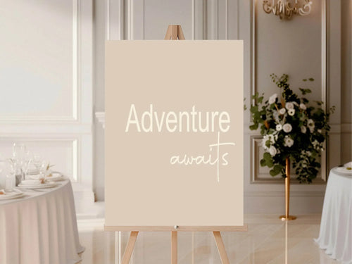Adventure Awaits Party Sign | Beige, Blue, Pink, Lilac & Green - Larosier Prints