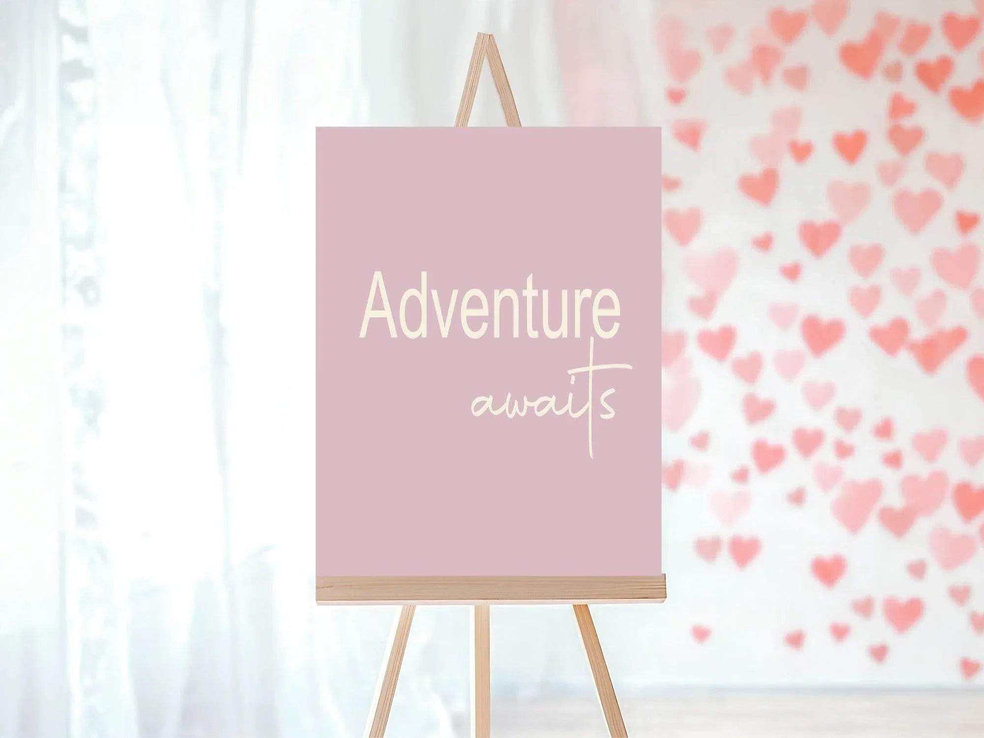Adventure Awaits Party Sign | Beige, Blue, Pink, Lilac & Green - Larosier Prints