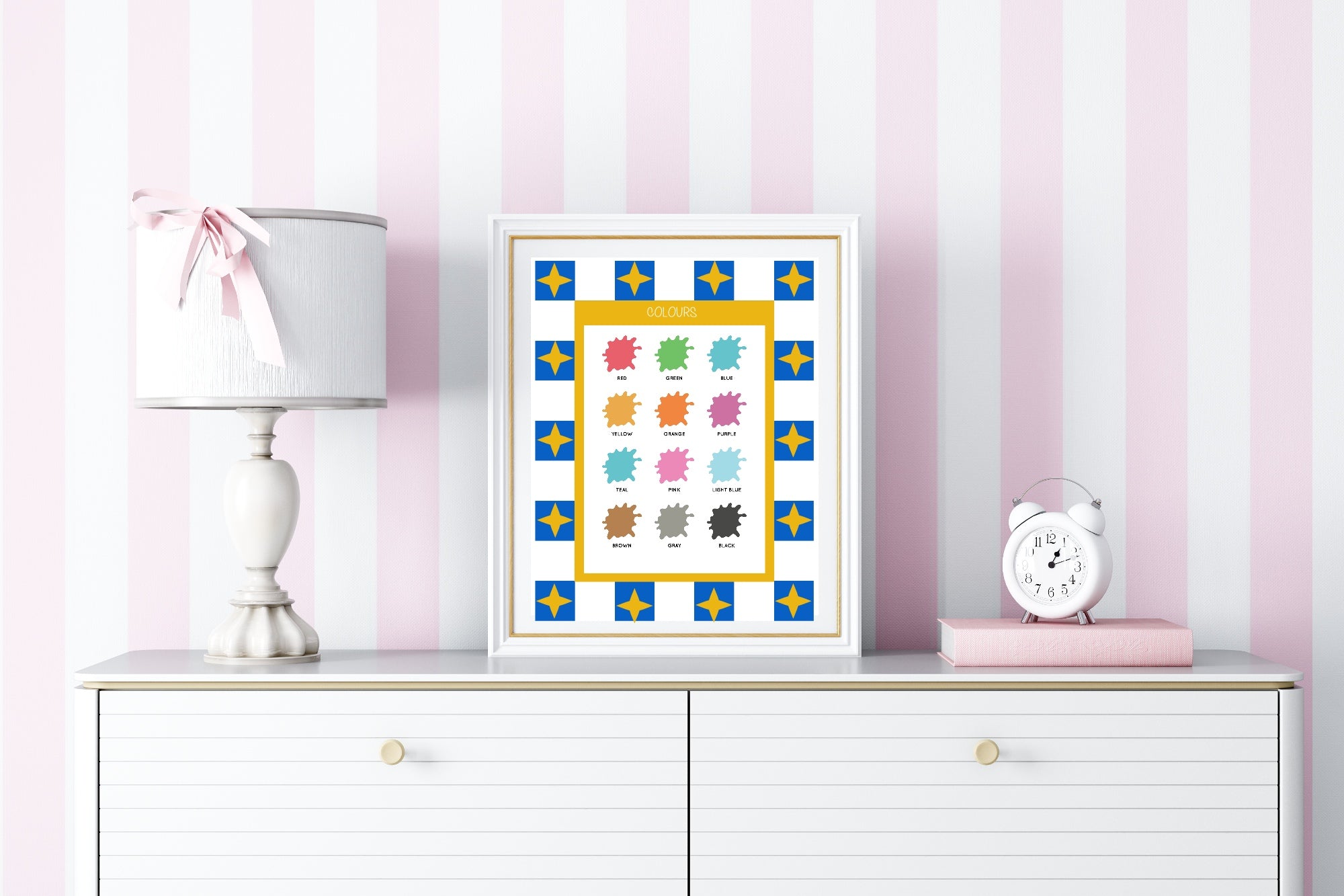 Blue Checked & Stars Colours Poster | Educational Wall Art