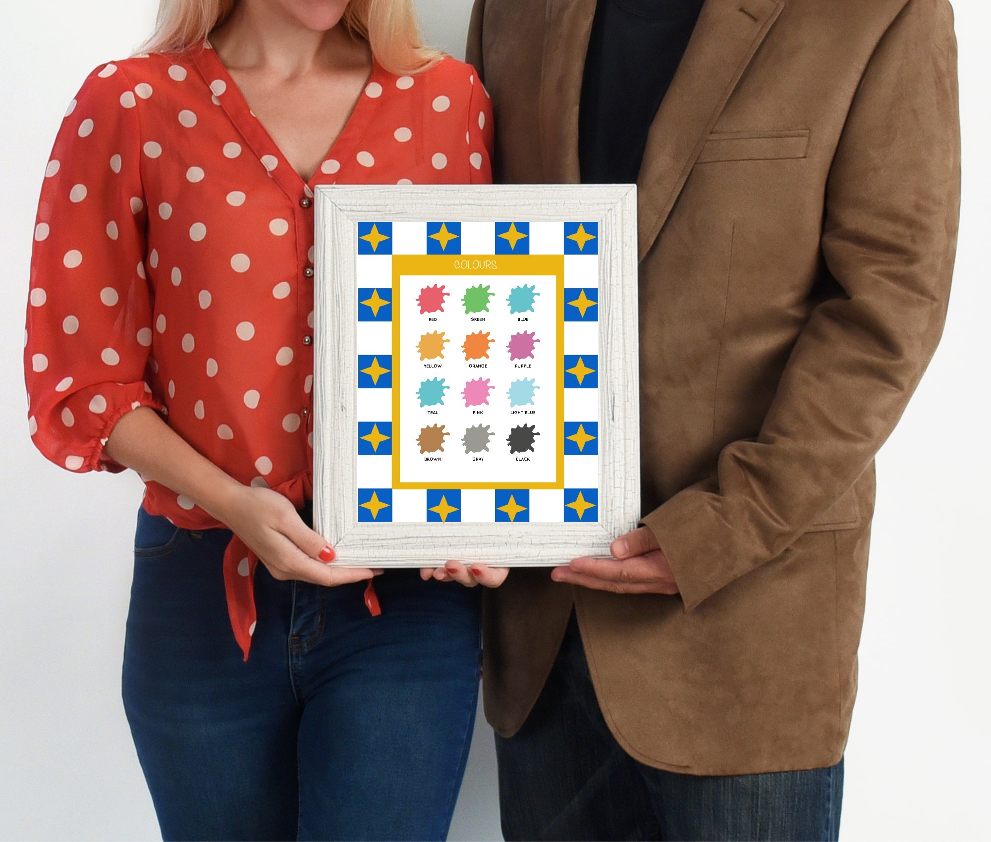 Blue Checked & Stars Colours Poster | Educational Wall Art