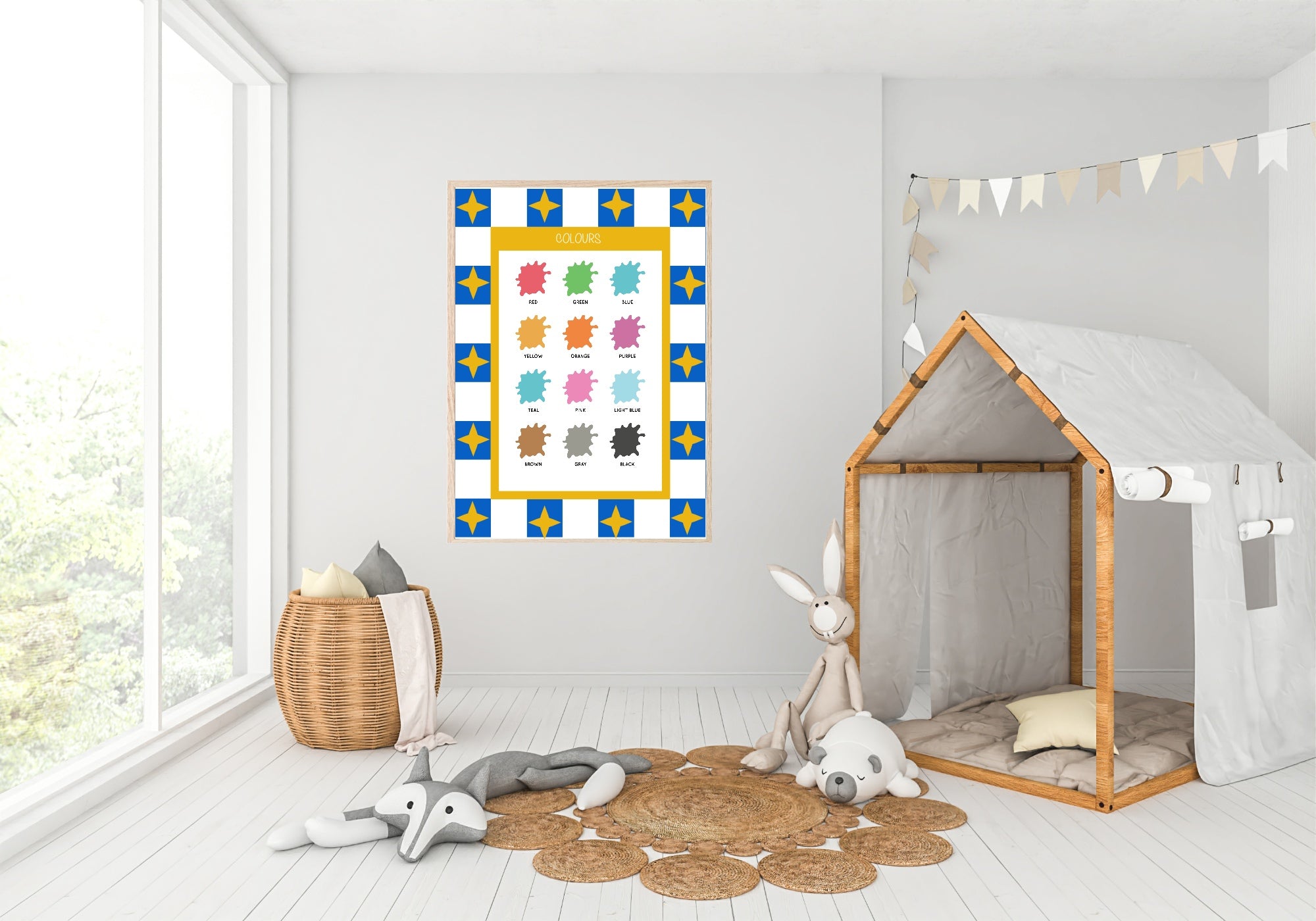 Blue Checked & Stars Colours Poster | Educational Wall Art