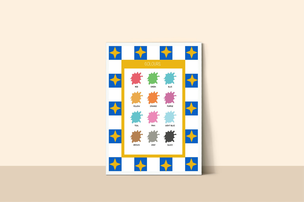 Blue Checked & Stars Colours Poster | Educational Wall Art