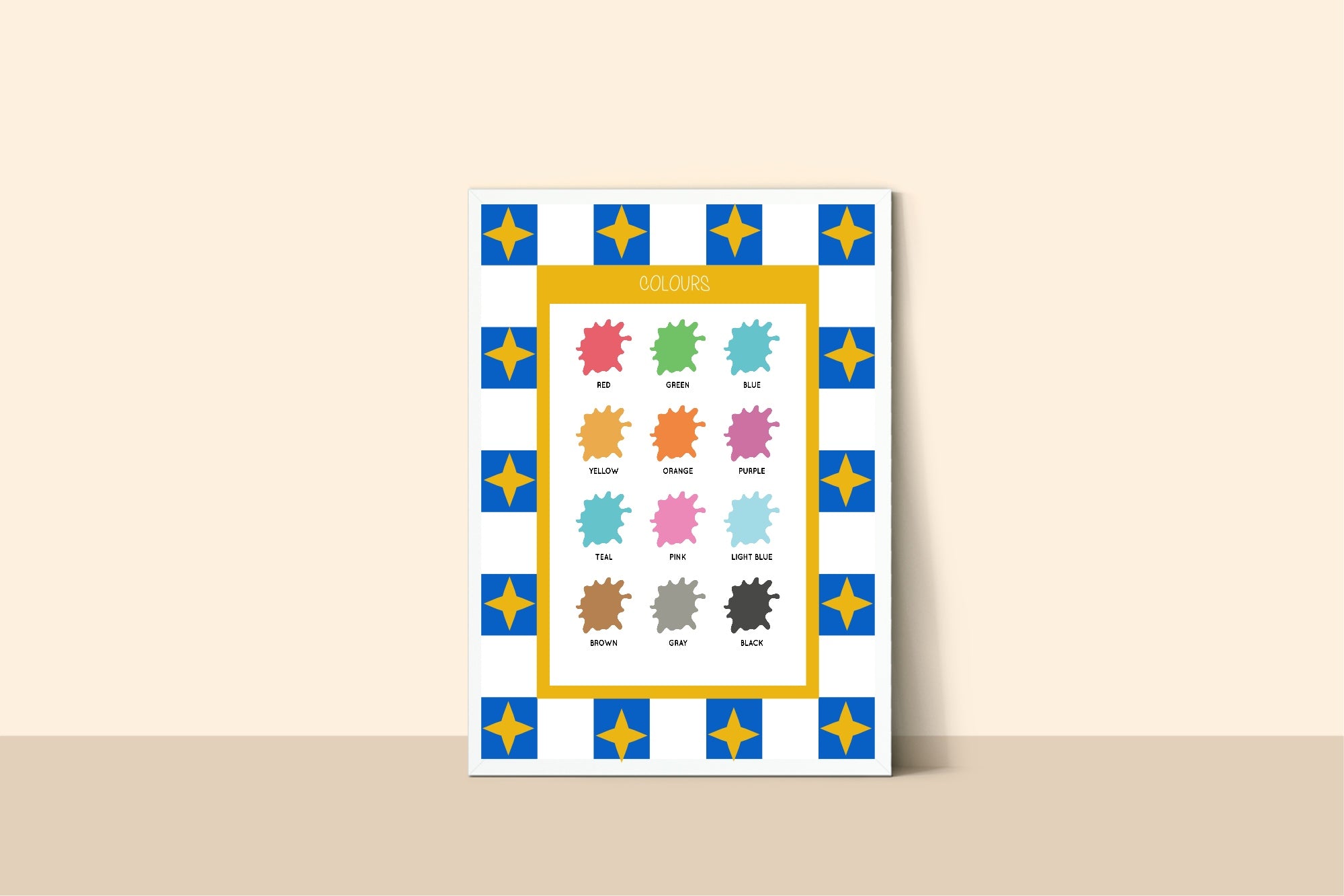 Blue Checked & Stars Colours Poster | Educational Wall Art