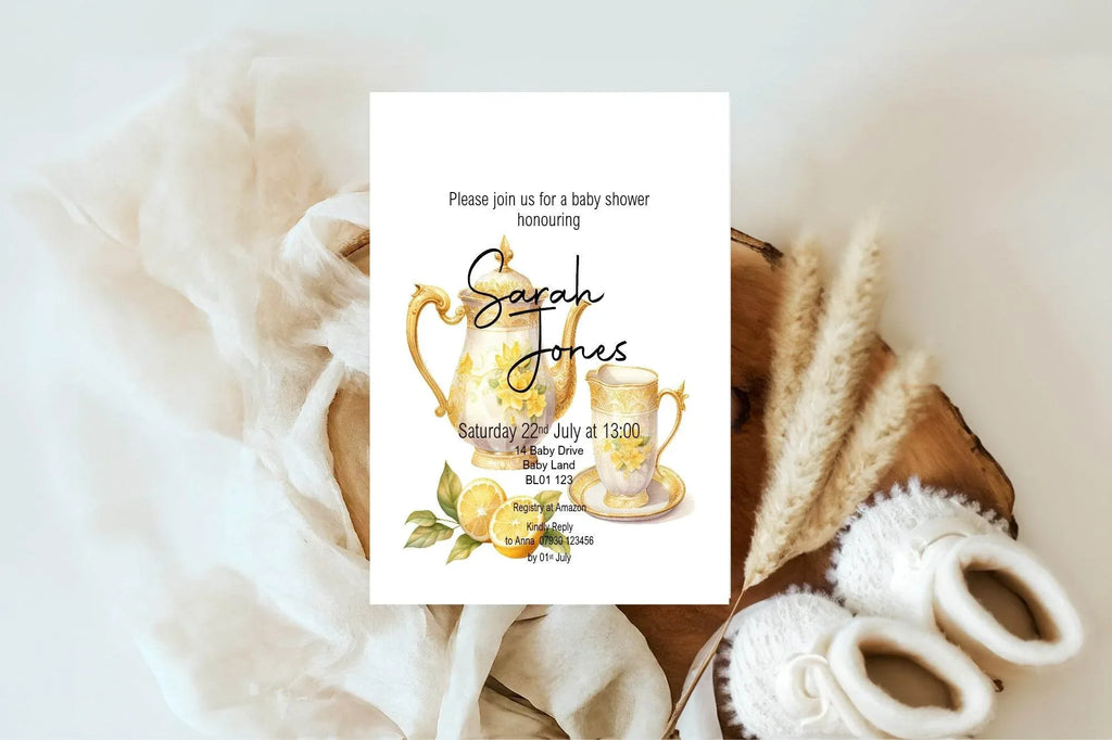Lemon Tea Baby Shower Party Invitations & Envelopes | Pack of 10 - Larosier Prints